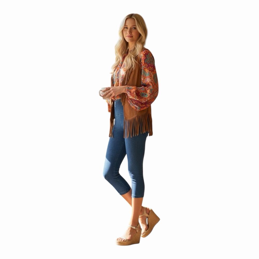 Lysse Cropped Denim Leggings Mid Wash Smoothing Waistband Women’s Size Small NWT